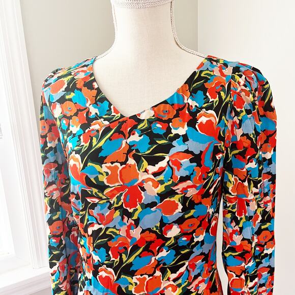 Zara Red & Blue Floral Ruched Dress NEW - Picture 3 of 5